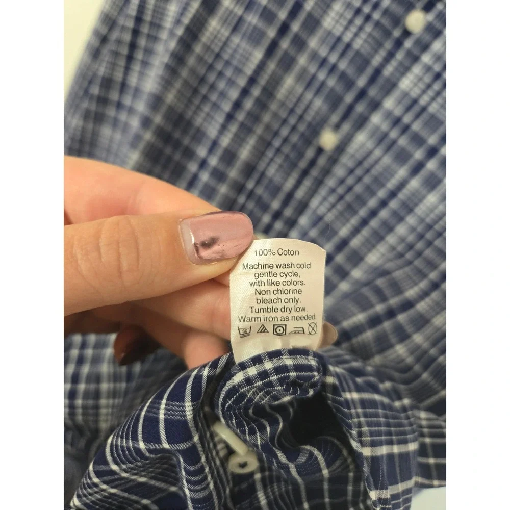 J. Crew Thompson Shirtings Mens XL Navy Blue White Plaid 80s 2-Ply Cotton Shirt